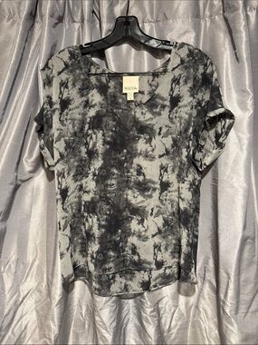 YAYA Black and Grey Abstract-Pattern Short Sleeve Top  Size Medium